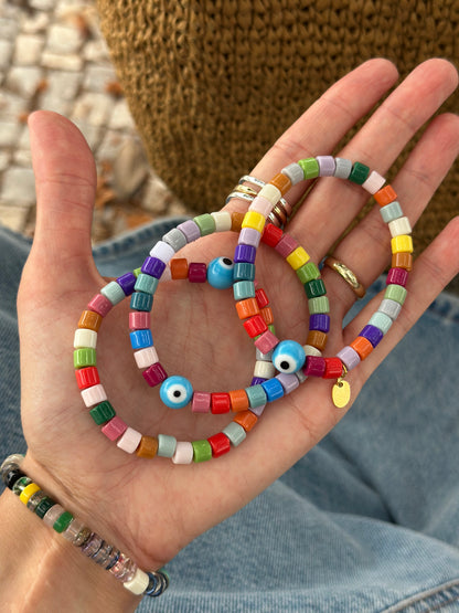 Lucky Mosaic – Colorful Evil Eye Beaded Bracelet