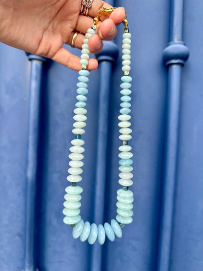 Azure Tide Necklace - Aquamarine Blue Natural Stone Beaded Necklace