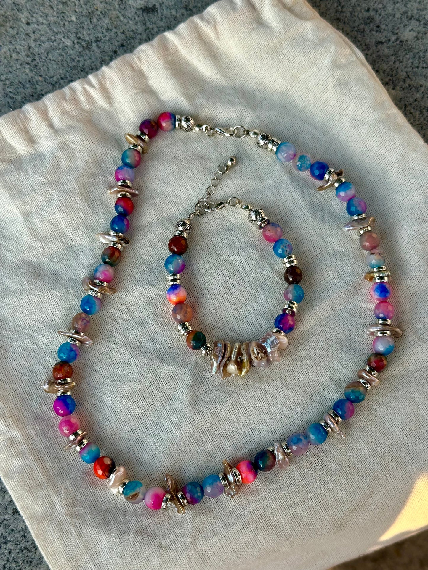 The Spectrum Set – Handmade Agate & Pearl Necklace