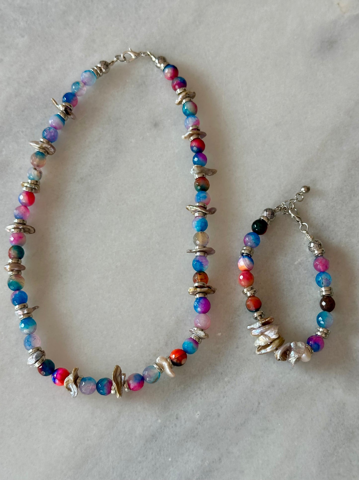 The Spectrum Set – Handmade Agate & Pearl Necklace