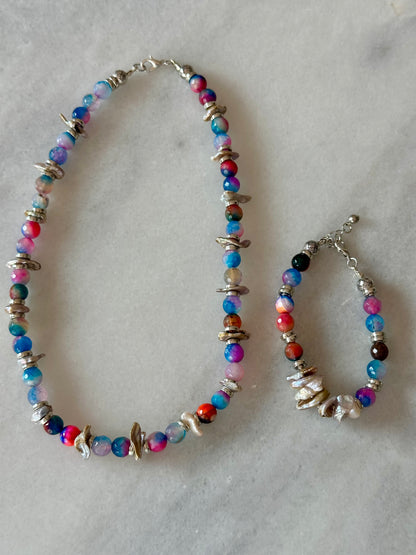 The Spectrum Set – Handmade Agate & Pearl Necklace