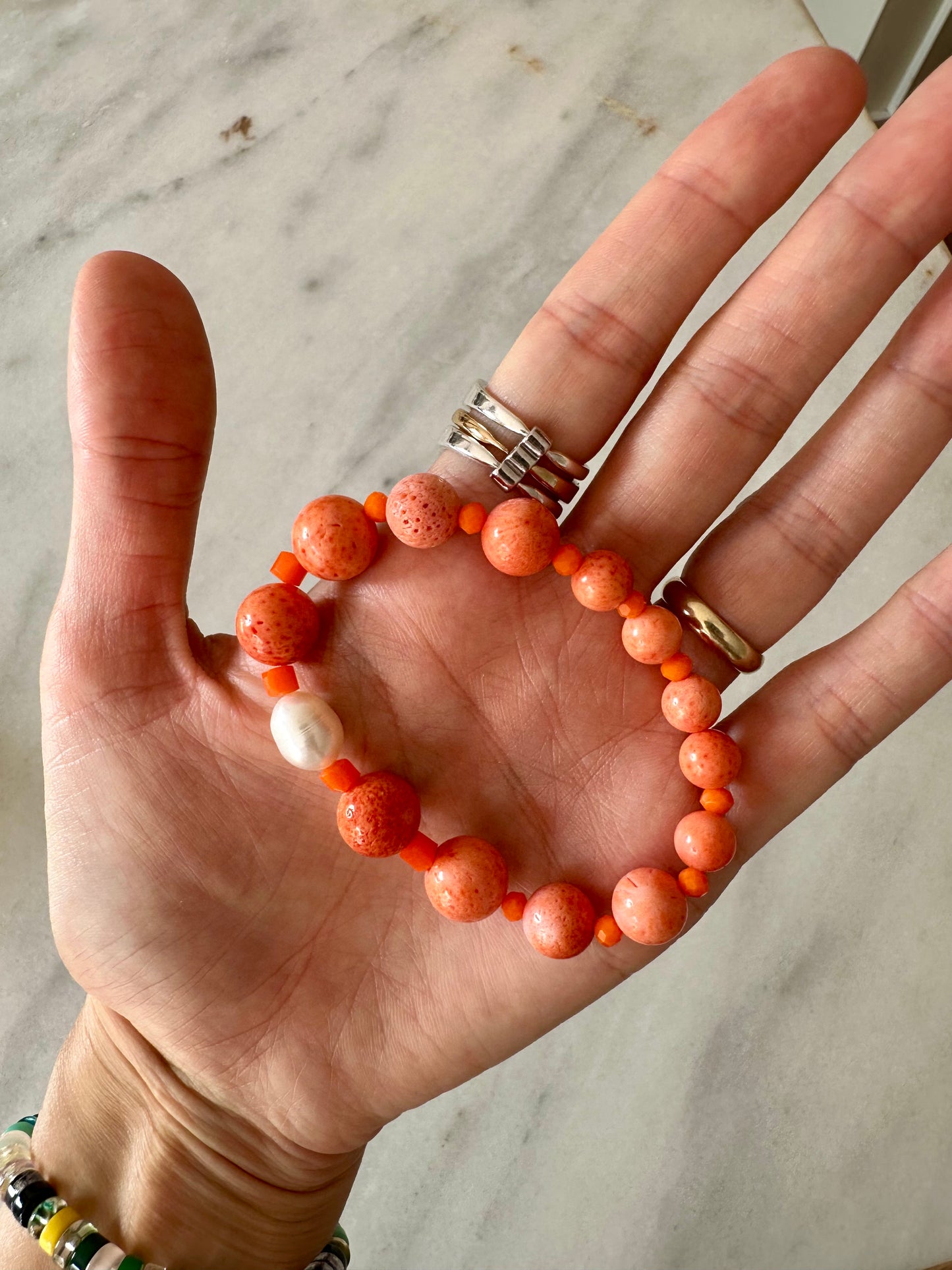 Capri – Coral & Pearl Beaded Bracelet