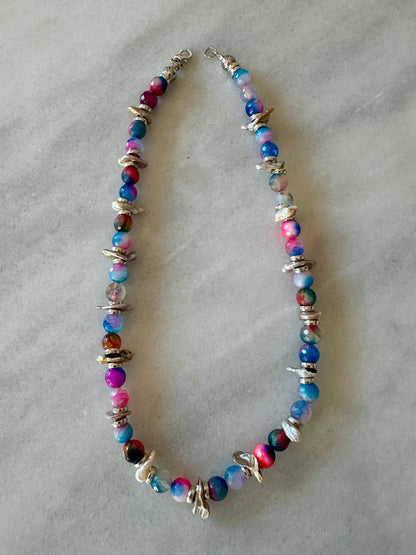 The Spectrum Set – Handmade Agate & Pearl Necklace